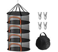 WUQNGI Filet de Séchage Suspendu d'Herbes,4 Couches Panier de Séchage avec 4 Clips et Crochet, Filet de Séchage Pliable pour Plantes avec Fermetures à Glissière,Séchoir à Herbes(Ovale-Noir)