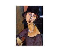 WurBu Amedeo Modigliani Peintre Works《Jeanne Hébuterne avec chapeau et collier》Poster décoratif sur toile pour salon, chambre à coucher 30 x 45 cm