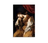 WurBu Artemisia Gentileschi Peintre Works《Marie Madeleine (2)》 Affiches d'œuvres d'art imprimées sur toile Décoration murale d'intérieur moderne Cadeaux 50 x 75 cm