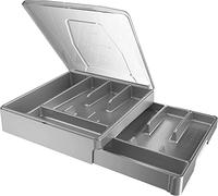 WURDON Organiseur de couverts à double couche avec couvercle, plateau à couverts pour comptoir, plateau d'argenterie pour tiroirs de cuisine avec 2 niveaux porte-ustensiles et bac de rangement à 9