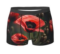 WURTON Boxer pour homme avec imprimé coquelicot rouge - Sous-vêtements athlétiques extensibles pour évacuer l'humidité, noir, Large