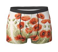 WURTON Boxer pour homme imprimé coquelicot - Sous-vêtements athlétiques - Évacuation de l'humidité, noir, Medium