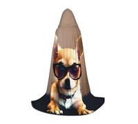 WURTON Cape à capuche unisexe avec lunettes de chien chihuahua, style cosplay pour adulte, cape gothique pour sorcière