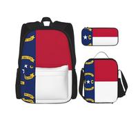 WURTON Caroline du Nord Imprimé Drapeau de l'État 3 en 1 Ensembles Casual Réglable Sac à Dos Lunch Bag Crayon Case Pouch Box, noir, One Size