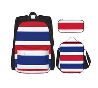 WURTON Cartables 3 en 1 avec motif drapeau de la Côte d'Ivoire - Sac à dos réglable - Sac à déjeuner - Trousse à crayons, Drapeau du Costa Rica, One Size