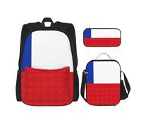 WURTON Cartables 3 en 1 avec motif drapeau de la Côte d'Ivoire - Sac à dos réglable - Sac à déjeuner - Trousse à crayons, Drapeau du Chili, One Size