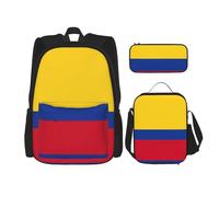 WURTON Cartables 3 en 1 avec motif drapeau de la Côte d'Ivoire - Sac à dos réglable - Sac à déjeuner - Trousse à crayons, Drapeau de la Colombie, One Size