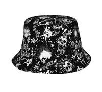 Wurton Chapeau bob blanc punk imprimé crâne unisexe mignon tendance léger extérieur esthétique chapeau de pêcheur chapeau de soleil, noir, taille unique, Noir, taille unique