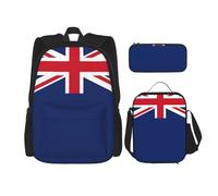 WURTON Ensemble 3 en 1 avec motif drapeau des îles Turques et Caïques, sac à dos, sac à déjeuner, trousse à crayons, noir, One Size