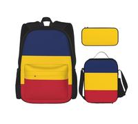 WURTON Ensemble 3 en 1 avec motif drapeau du Tchad, sac à dos, sac à déjeuner, trousse à crayons, noir, One Size