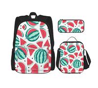 WURTON Ensemble de sacs à livres 3 en 1 avec motif de pastèque - Sac à dos réglable - Sac à déjeuner - Trousse à crayons, noir, One Size