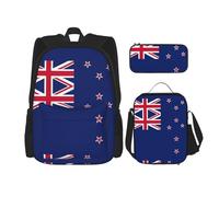 WURTON Ensemble de sacs à livres 3 en 1 avec motif drapeau russe, sac à dos, sac à déjeuner, trousse à crayons, Drapeau Nouvelle-Zélande, One Size