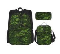 WURTON Ensemble sac à déjeuner et trousse à crayons avec bretelles réglables Motif camouflage numérique Vert