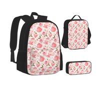 WURTON Ensemble sac à dos et boîte à déjeuner 3 en 1 avec imprimé théière rose et trousse à crayons, noir, One Size