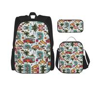 WURTON Ensemble sac à dos hawaïen avec imprimé vague et sac à déjeuner, trousse à crayons