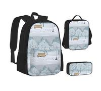 WURTON Ensemble sac à dos imprimé Birds In The Park On A Snowy Day, sac à dos 3 en 1 et trousse à crayons assortis, noir, One Size
