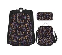 WURTON Ensemble sac à dos imprimé colibri avec imprimé floral et sac à déjeuner, trousse à crayons, sac d'école, ensemble de sacs d'école