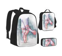 WURTON Ensemble sac à dos imprimé danseuse de ballet, sac à dos 3 en 1 et trousse assortie, noir, One Size