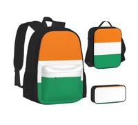WURTON Ensemble sac à dos imprimé drapeau de la Côte d'Ivoire, sac à dos 3 en 1 et trousse assorti, noir, One Size
