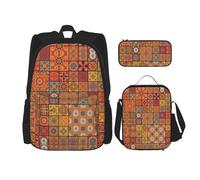 WURTON Ensemble sac à dos motif géométrique marocain avec sac à déjeuner et trousse à crayons