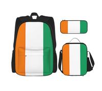 WURTON Ensemble sac à dos, sac à déjeuner, trousse à crayons, sac à dos avec motif drapeau de la Côte d'Ivoire