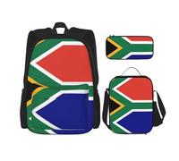 WURTON Ensemble sac à dos, sac à déjeuner, trousse à crayons, sac à dos avec motif drapeau de l'Afrique du Sud