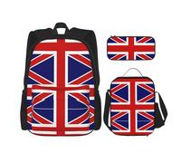 WURTON Ensemble sac à dos, sac à déjeuner, trousse à crayons, sac à dos et sac à bandoulière réglable, motif drapeau anglais