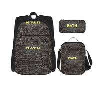 WURTON Ensemble sac à dos, sac à déjeuner, trousse à crayons, sac à dos et sac à bandoulière réglable, motif mathématiques