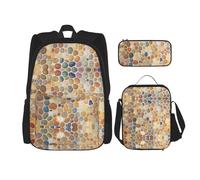 WURTON Ensemble sac à dos, sac à déjeuner, trousse à crayons, sac à dos et sac à bandoulière réglable, motif pavé