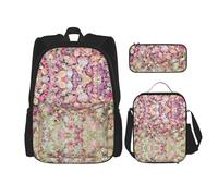 WURTON Ensemble sac à dos, sac à déjeuner, trousse à crayons, sac à dos et sac à bandoulière réglable, motif floral rose
