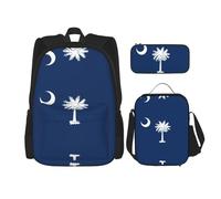 WURTON Floride State Flag Print 3 en 1 Bookbags Sets Réglable Épaule Sac à Dos Lunch Bag Crayon Case Pouch Box, Drapeau de la Caroline du Sud, One Size
