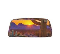 WURTON Grande trousse à crayons polyvalente avec fermeture éclair - Motif cactus - Désert - Couchers de soleil - Pour adultes - Pour le bureau et les voyages, doré, Taille unique