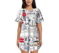 WURTON I Love London I Love London Ensemble de pyjama 2 pièces à manches courtes pour femme avec col rond, Noir, M