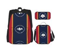 WURTON Mississippi State Flag Print 3 in 1 Sets Casual Adjustable Shoulder Backpack Lunch Bag Pencil Case Pouch Box, noir, One Size