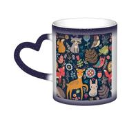 WURTON Mug en céramique avec motif hibou, lapin, oiseau, renard, sensible à la chaleur, changement de couleur, cadeau d'anniversaire ou de Noël