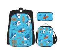 WURTON Sac à dos 3 en 1 avec imprimé baleine sous-marine, sac à dos, sac à déjeuner, trousse à crayons, noir, One Size