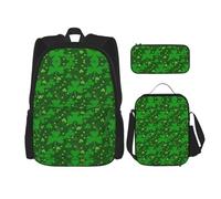 WURTON Sac à dos 3 en 1 avec imprimé pailleté pour la Saint-Patrick, sac à dos, boîte à déjeuner, trousse à crayons, sac de voyage pour ordinateur portable, noir, One Size