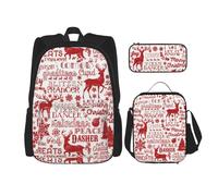 WURTON Sac à dos 3 en 1 avec motif animal sauvage, ours et cerf, sac à dos, sac à déjeuner, trousse à crayons, noir, One Size