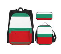 WURTON Sac à dos 3 en 1 avec motif drapeau bulgare, sac à dos, boîte à déjeuner, trousse à crayons, sac de voyage pour ordinateur portable, noir, One Size