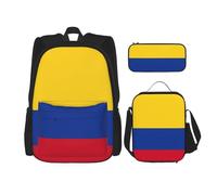WURTON Sac à dos 3 en 1 avec motif drapeau de la Colombie - Sac à dos à bandoulière - Boîte à déjeuner - Trousse à crayons - Sac à dos de voyage pour ordinateur portable - Noir - Taille unique, Noir ,