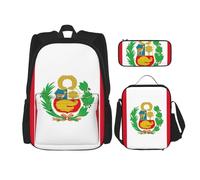 WURTON Sac à dos 3 en 1 avec motif drapeau du Pérou - Sac à dos à bandoulière - Boîte à déjeuner - Trousse à crayons - Sac à dos de voyage pour ordinateur portable - Noir - Taille unique, Noir ,