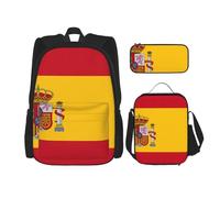 WURTON Sac à dos 3 en 1 avec motif drapeau espagnol - Sac à dos à bandoulière - Boîte à déjeuner - Trousse à crayons - Sac à dos de voyage pour ordinateur portable - Noir - Taille unique, Noir ,