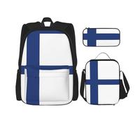 WURTON Sac à dos 3 en 1 avec motif drapeau finlandais, sac à dos, boîte à déjeuner, trousse à crayons, sac de voyage pour ordinateur portable, noir, One Size