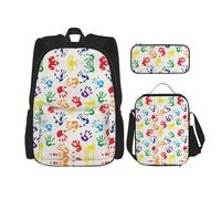 WURTON Sac à dos 3 en 1 coloré avec imprimé arc-en-ciel - Sac à dos pour livres, boîte à déjeuner, trousse à crayons, sac de voyage pour ordinateur portable, noir, One Size