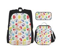 WURTON Sac à dos 3 en 1 coloré avec imprimé arc-en-ciel - Sac à dos pour livres, boîte à déjeuner, trousse à crayons, sac de voyage pour ordinateur portable, noir, One Size