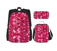 WURTON Sac à dos 3 en 1 pour la Saint Valentin, motif cœur, décontracté, réglable, sac à déjeuner, trousse à crayons, noir, One Size