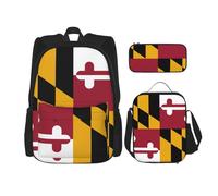 WURTON Sac à dos à bandoulière 3 en 1 avec imprimé drapeau de l'État du Maryland, sac à dos, trousse à crayons, sac de voyage pour ordinateur portable, noir, taille unique, Noir , Taille unique