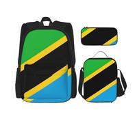 WURTON Sac à dos à bandoulière 3 en 1 avec imprimé drapeau tanzanien, sac à dos, boîte à déjeuner, trousse à crayons, sac de voyage pour ordinateur portable, noir, taille unique, Noir , Taille unique