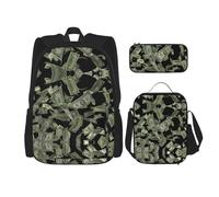 WURTON Sac à dos à bandoulière 3 en 1 avec motif dollar avec imprimé argent, sac à dos, boîte à déjeuner, trousse à crayons, sac de voyage pour ordinateur portable