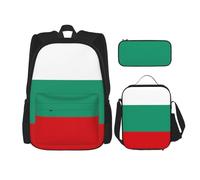 WURTON Sac à dos à bandoulière 3 en 1 avec motif drapeau bulgare, sac à dos, boîte à déjeuner, trousse à crayons, sac de voyage pour ordinateur portable, noir, taille unique, Noir , Taille unique